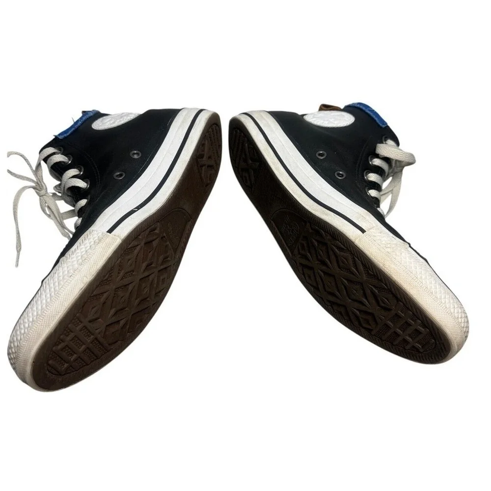 Converse‎ Chuck Taylor All Star High Top Black Leather Blue Trim M 6.5/ W 8.5